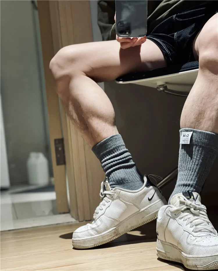 Socks For Men Calcetines Business Socks Crew Meias Basketball Solid Man Socks Cotton Sweat Absorption Sport Men Sock Football