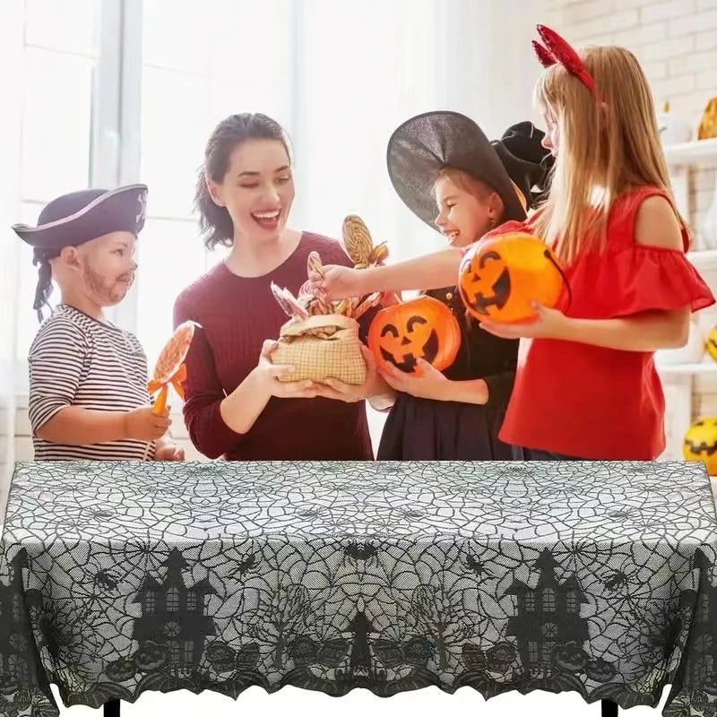 1 pcs of Halloween lace tablecloth spider web skull pattern rectangular shape for party decoration haunted house pumpkin design