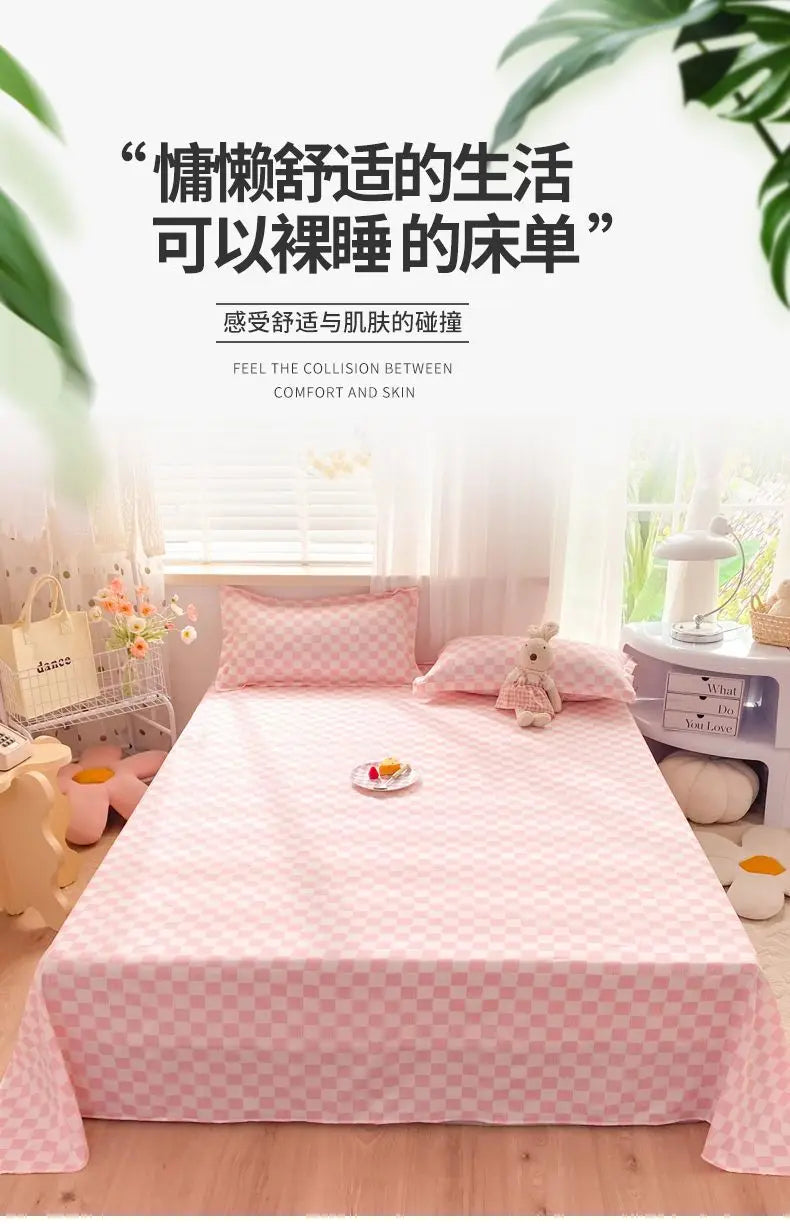 Bed Sheets Plaid Non-slip Comfortable Washed Twin Queen Full Size Nordic Style Universal Bedspread Simple Durable Antibacterial