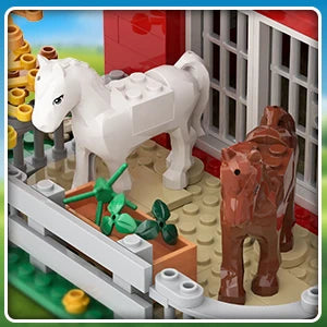 Farm Barn Building Set with Light-with Windmill Tractor Horse Animals Big Barn Construction Toy Brick Kit for Adults Teens 8+