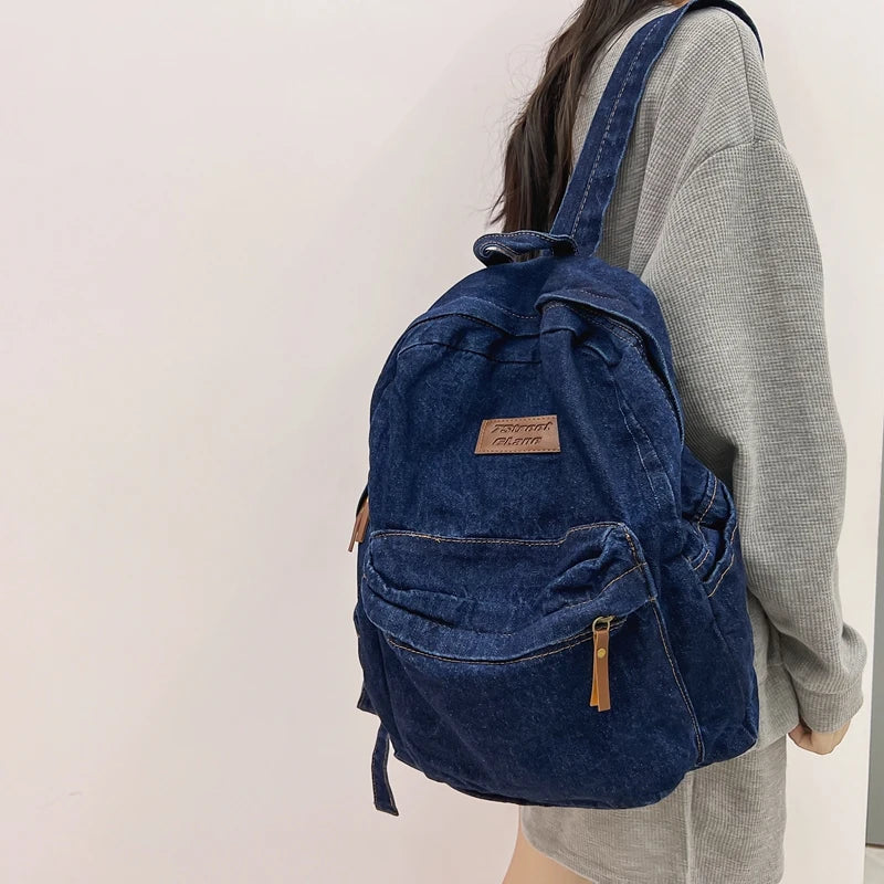 New Men's and Women's Denim Backpack Large Capacity Laptop Bag Travel Backpack College Student Backpack