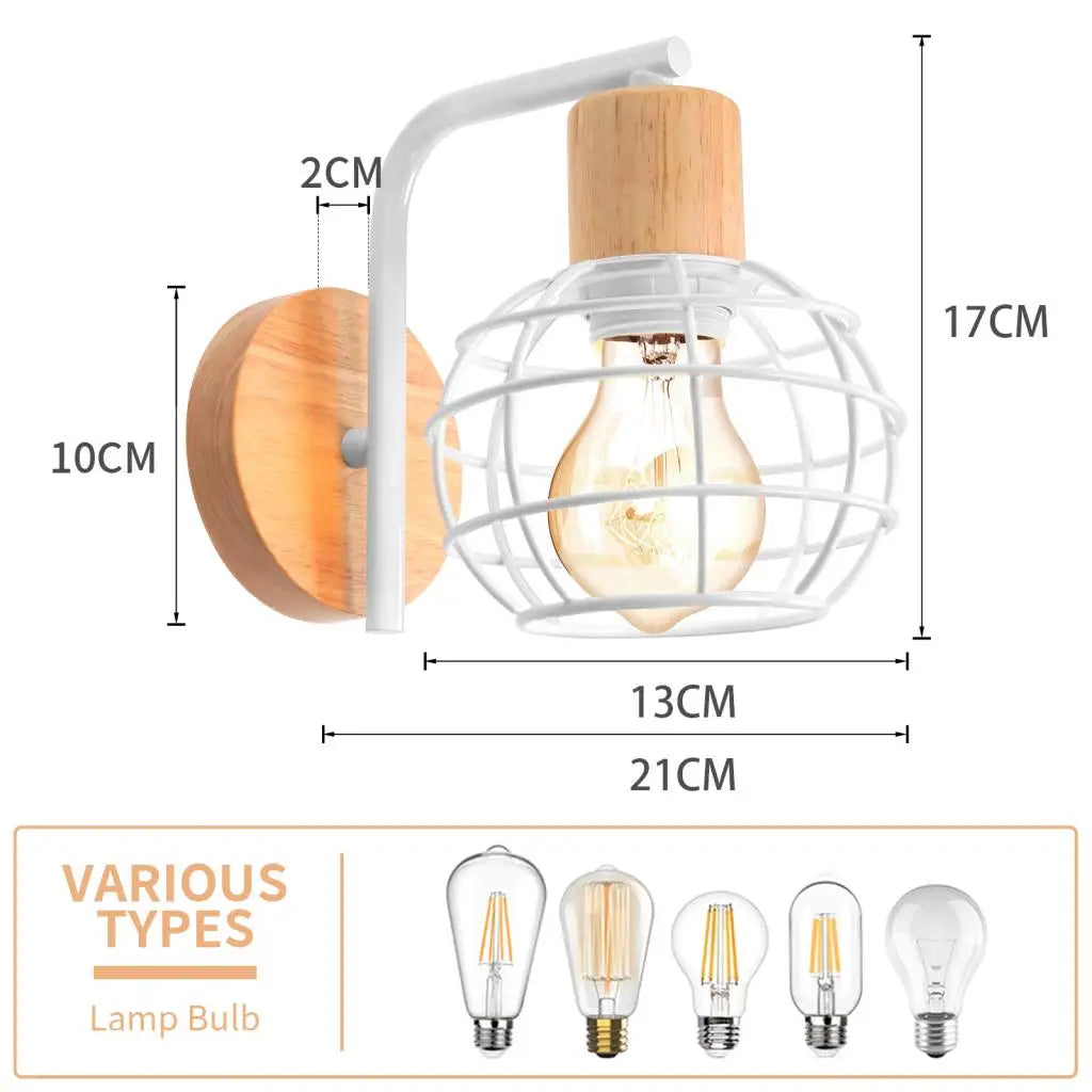 LED Wooden Wall Lights Vintage Wall Lamps Bedroom Bedside Lamp Shade Modern Wall Sconce for Kitchen Restaurant E27 Home Decor
