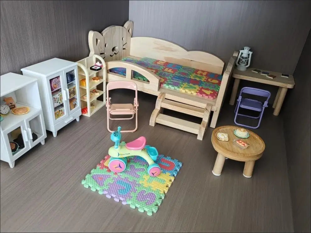 for Labubu Cotton Doll Bed 30cm Princess Style Furniture Set for Imaginary Play Baby Doll Bedding Two-Piece Wooden Baby Bed Toy