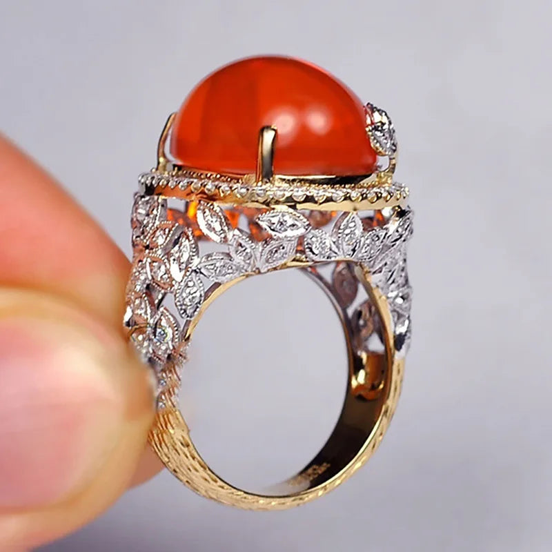 Silver Ruby Ring, Popular European and American Ring, Luxury Fashion Ring