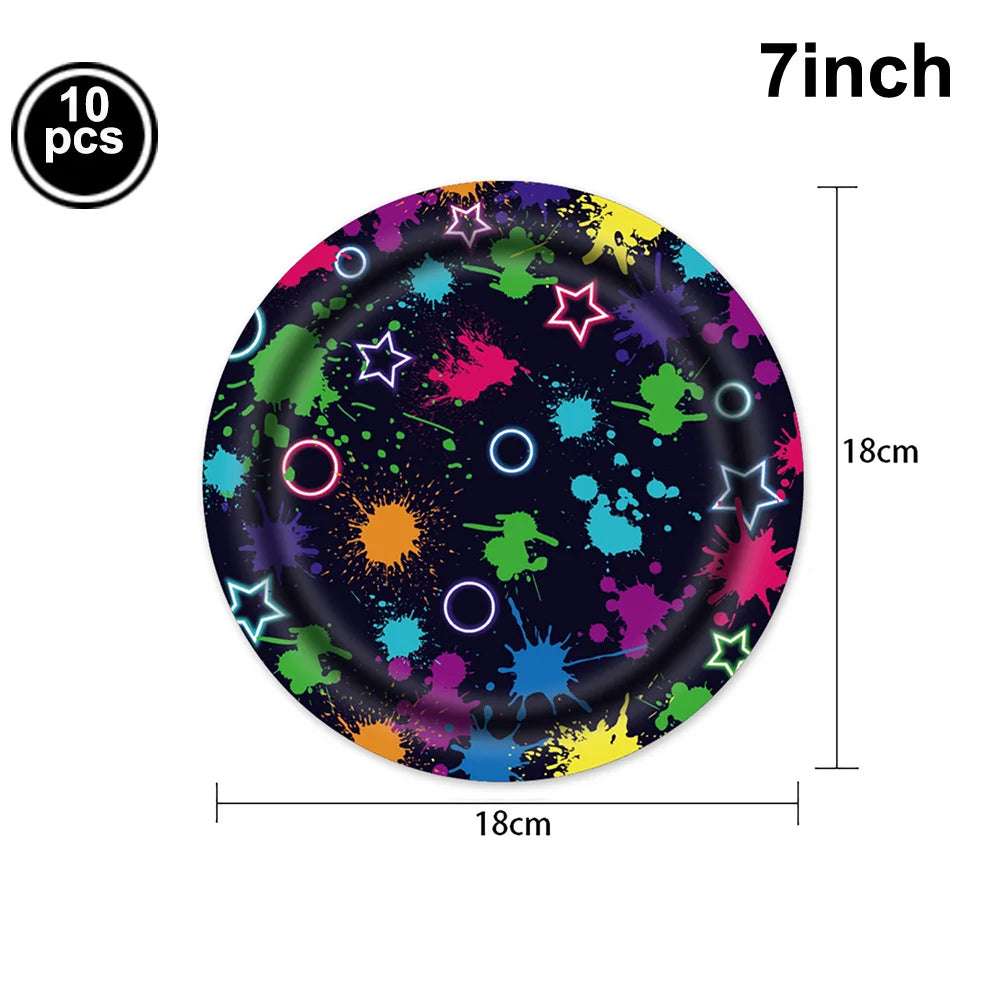 Glow Neon Party Plates Cups Napkins Tablecloth Tableware Neon Birthday Colorful Graffiti Party Decors for Glow Party Neon Party