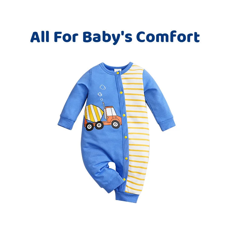 Newborn Baby Clothes 0-12 Months blue car stripe print Long Sleeve Footies Toddler Boy Clothes Kids Jumpsuit Pyjama Bebe