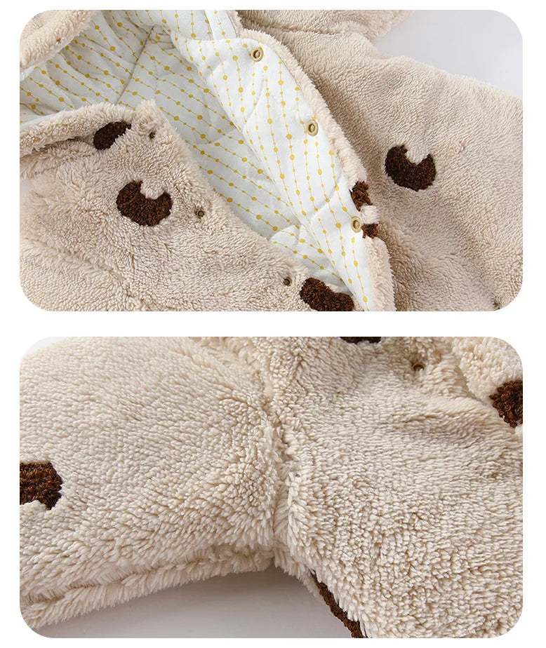 Winter Newborn Clothes Cotton Padded Toddler Clothes Fur Lining Girls Hoodie Footies Warm Jumpsuits