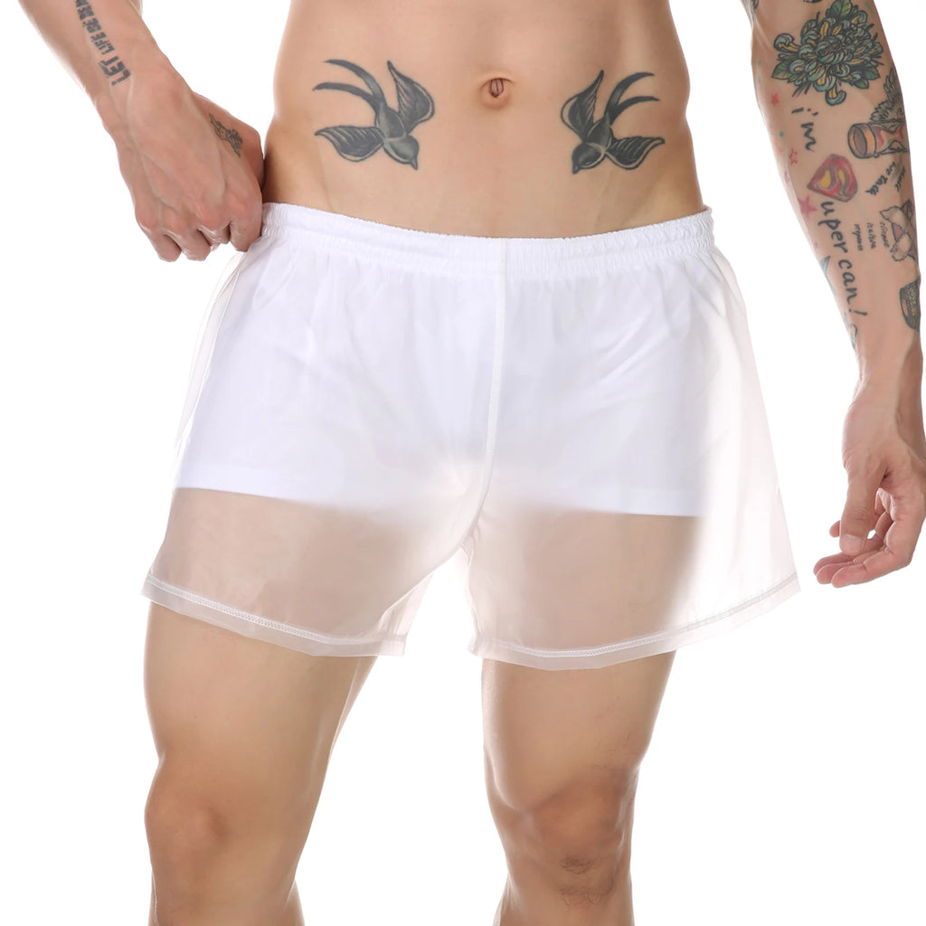 Men Beach Trunks Man Transparent Swimwear Sexy Swimming Swimsuit PVC Beachwear Shorts Boardshorts Bathing Suit Waterproof