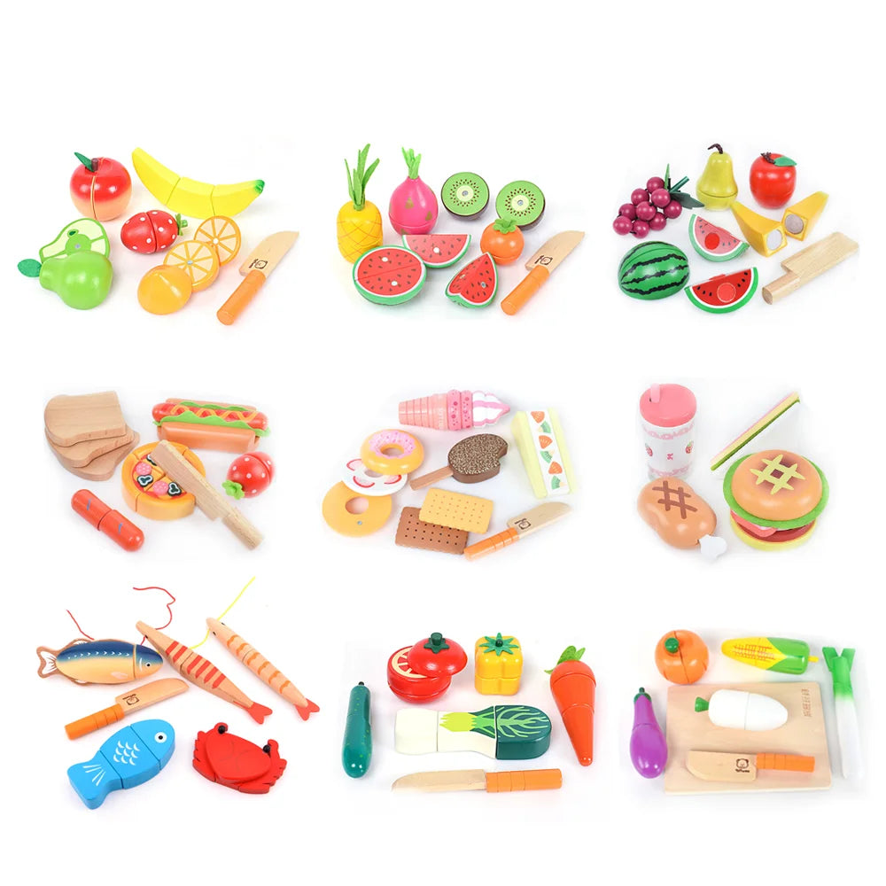 Wooden Pretend Play Food Kitchen Toys Classic Cutting Cooking Set Kids HousePlay Educational Imitation Game Toys for Girls Boys