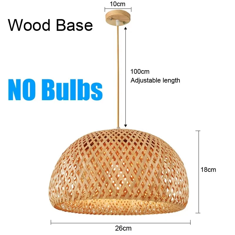 Handmade Vintage Bamboo Pendant Lamp Lustre Restaurant Café Chandeliers Wood Base E27 Lighting Hotel Bedroom Classic Home Decor