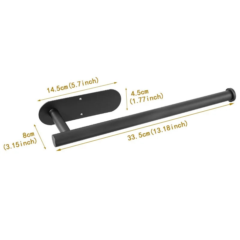 Paper Towel Holder Under Cabinet Wall Mount Stainless Steel Black Kitchen Paper Towel Rack Self Adhesive No Drilling Bathroom
