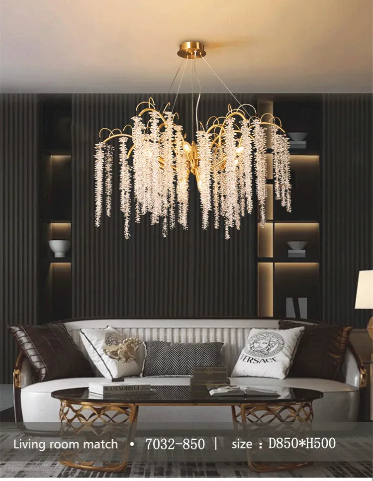 Morden LED Art Strip Crystal Ceiling Chandeliers Branch Pendant Lamp Villa Hall Hanging Light Home Decor Lustre Lighting Fixture