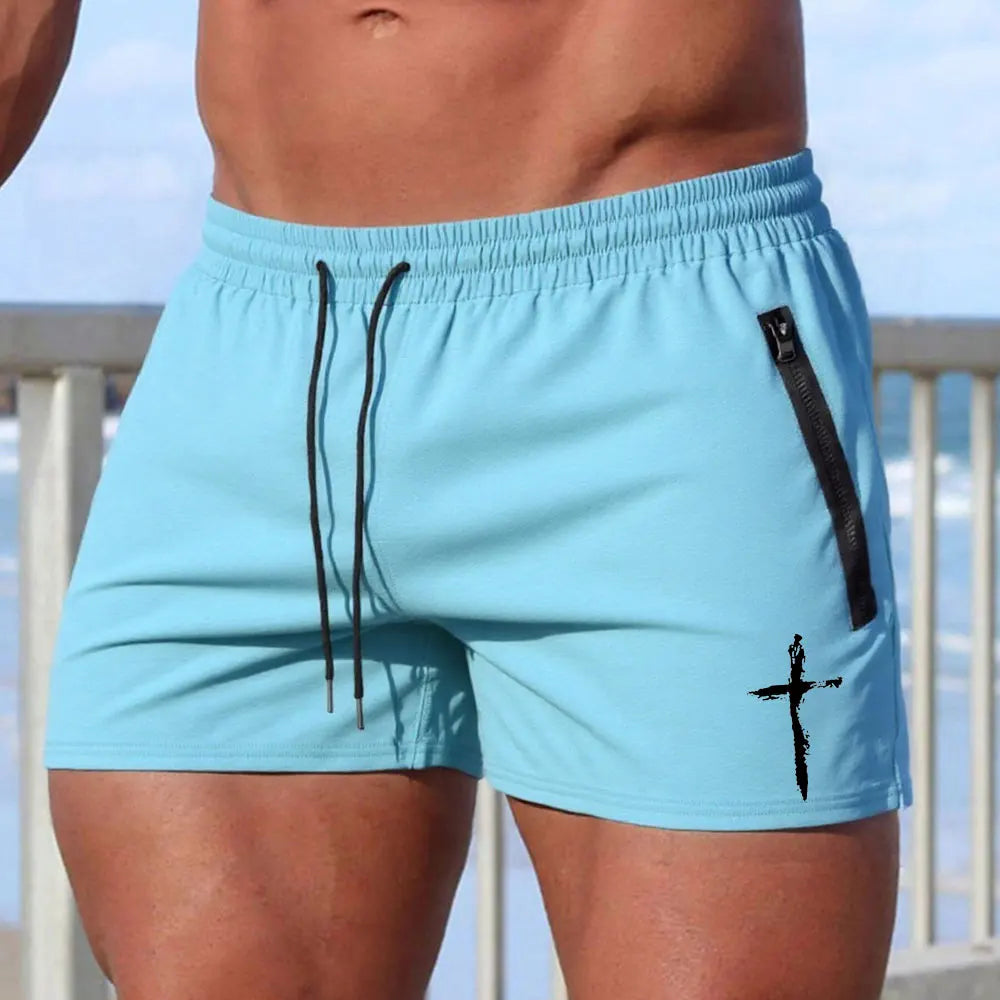 Men's Swimming Trunks Summer Gyms Fitness Bodybuilding Men Cross Print Beach Shorts Boxer Trunks Men Running Sport Sportwaer