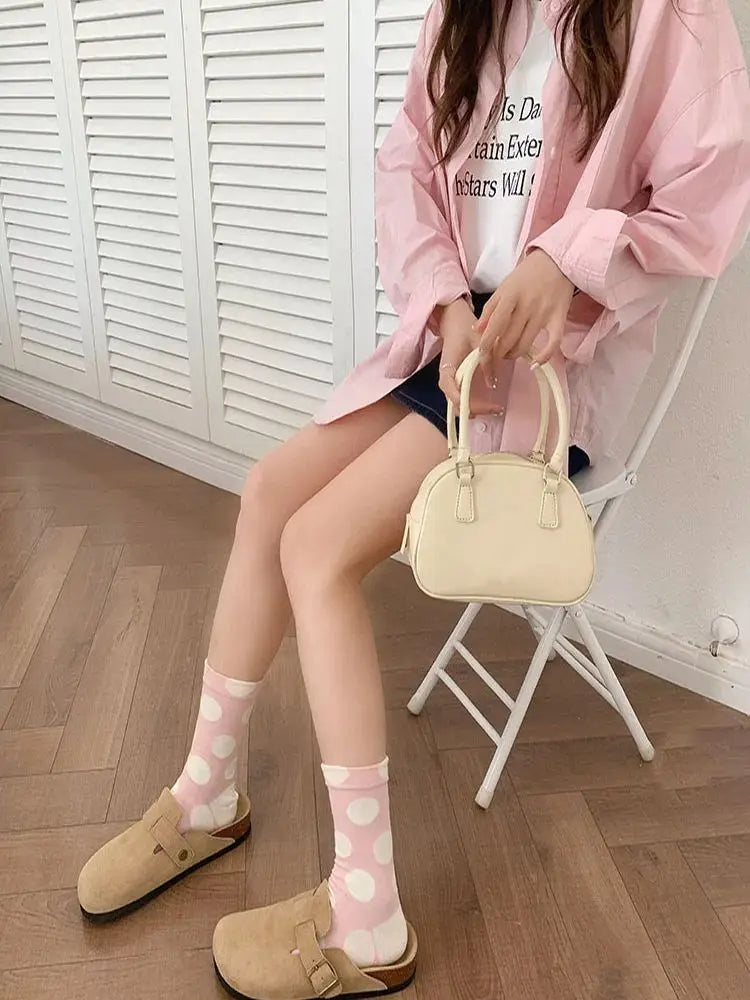 Ladies Socks For Girls Polka Dot Socks Women Black White Cute Kawaii Harajuku Socks Cotton Happy Funny Casual Short Sock Woman
