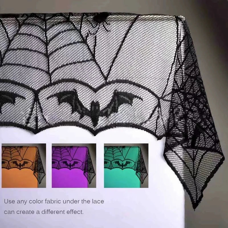 1 pcs of Halloween lace tablecloth spider web skull pattern rectangular shape for party decoration haunted house pumpkin design