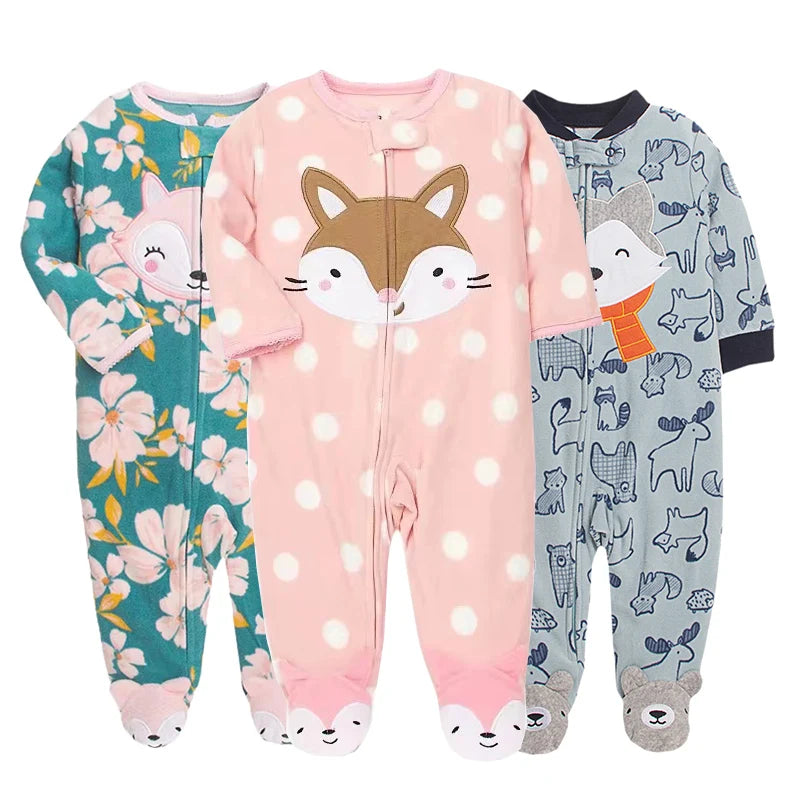 Newborn Baby Boy Girl Rompers Clothes Winter Pajamas Zipper Fleece Fall Infants Outfit Animal Jumpsuit Clothing 0 -12 Months New