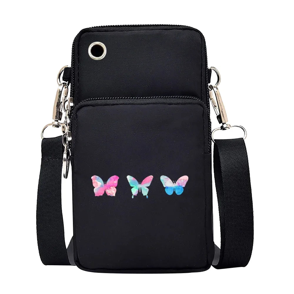 Universal Mobile Phone Bag Iphone 13 Huawei Shoulder Cross-body Package Women Sport Pouch Unisex Arm Wrist Bags Butterfly Print