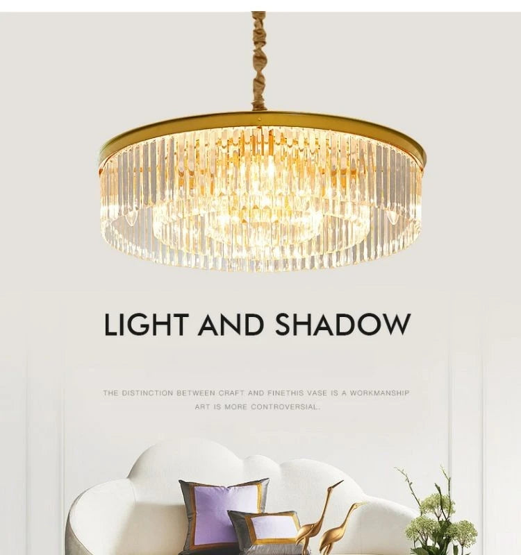 Modern LED Crystal Chandelier American Atmosphere Living Room Villa Hanging Light Bedroom Dining Room Pendant Lamp Home Decor