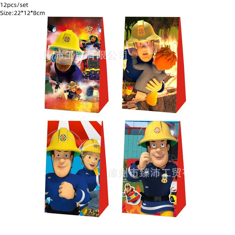 Fireman Sam Party Supplies Disposable Tableware Set Paper Plates Cups Tablecloth Fire Truck Birthday Party Decor Boys Baby Showe