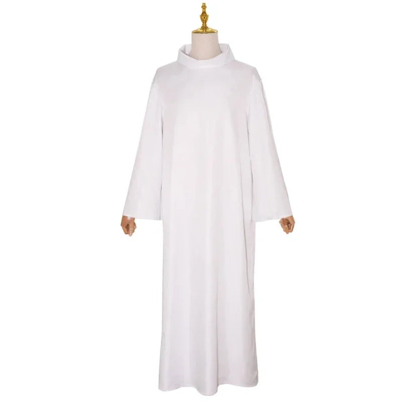 Adult Medieval Priest Costume Muslim Islamic Missionary White Long Robe Clergy Cosplay Outfits Halloween Carnival Party Clothes