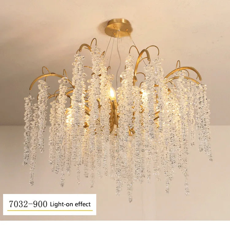 Morden LED Art Strip Crystal Ceiling Chandeliers Branch Pendant Lamp Villa Hall Hanging Light Home Decor Lustre Lighting Fixture