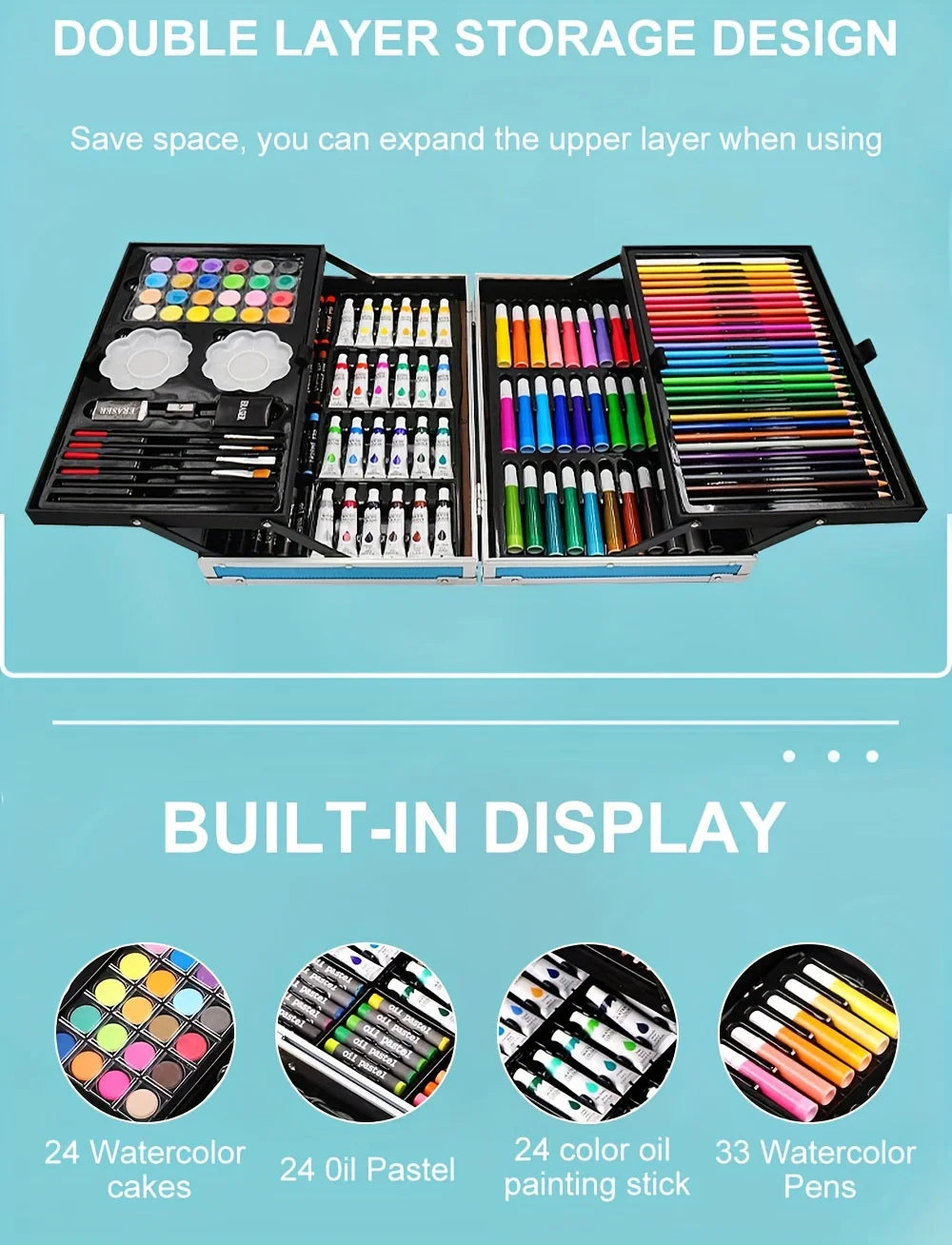 Art Supplies, 145 Pack Painting Drawing Art Kit , Deluxe Double Layers Art Set Crafts, Colored Pencils, Oil Pastels, Watercolor