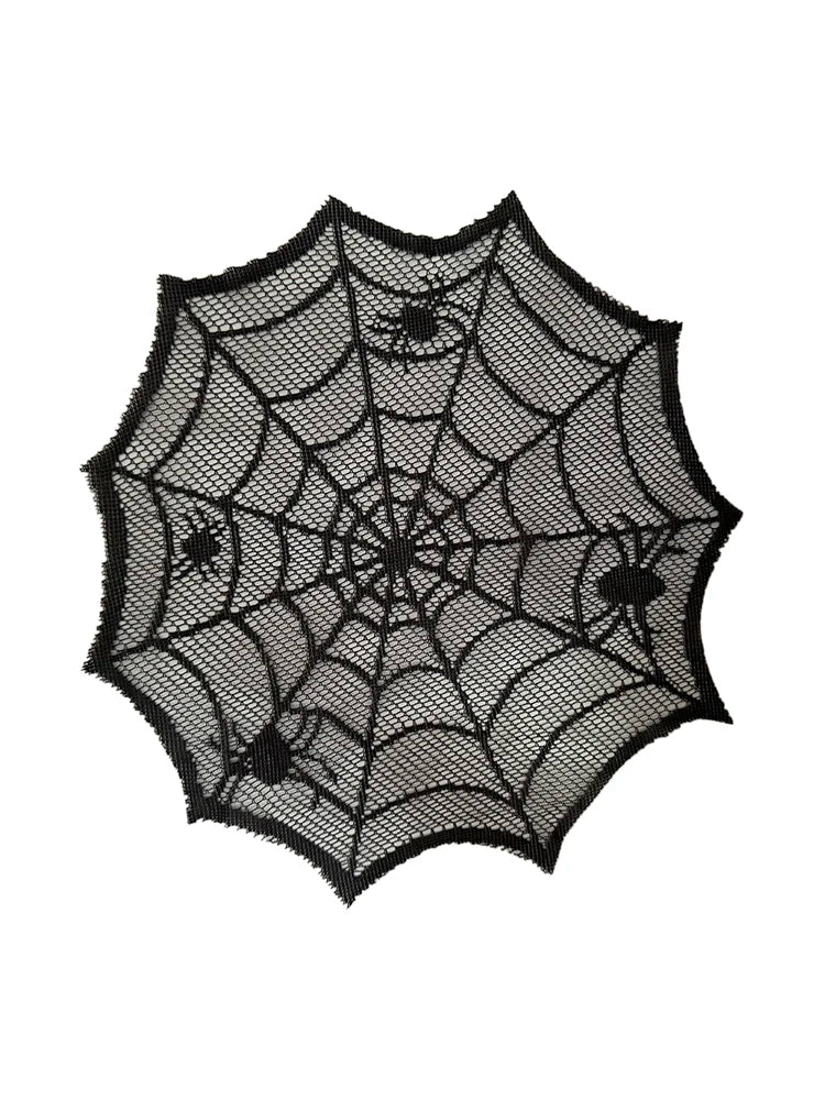 Diameter 30cm Halloween Tablecloth Black Placemat Disposable Spider Table Runner Halloween Decoration Set