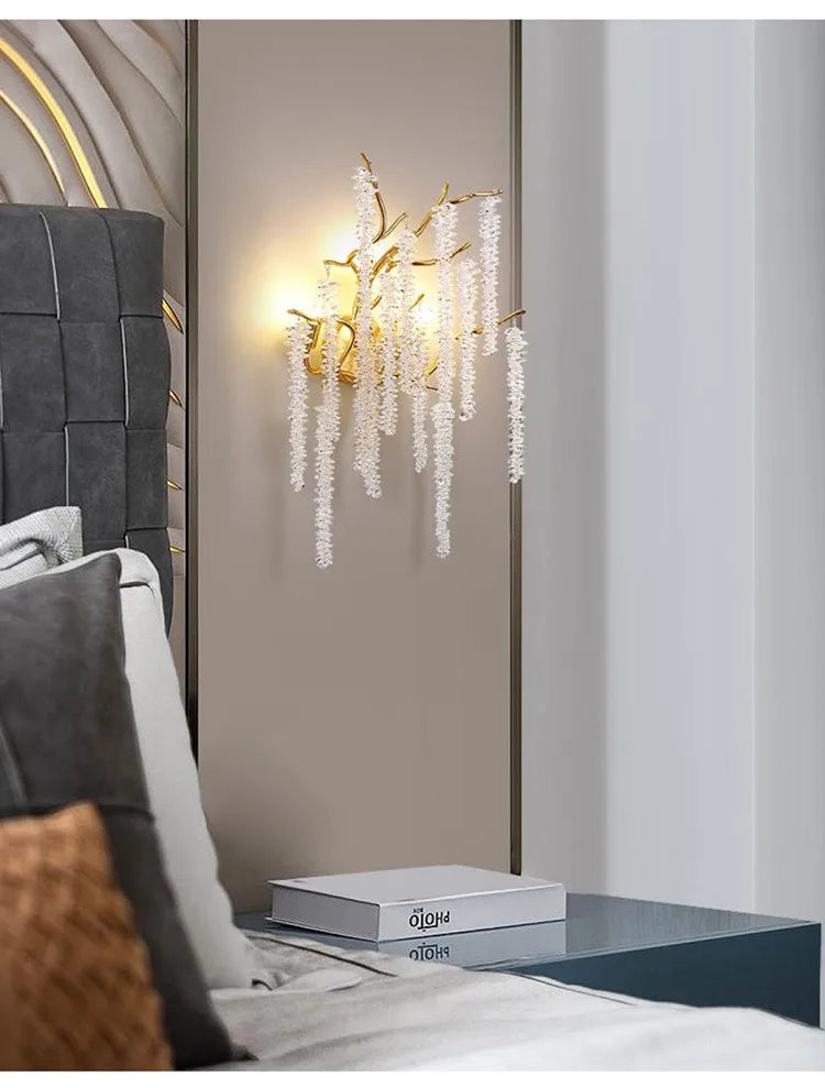 Morden LED Art Strip Crystal Ceiling Chandeliers Branch Pendant Lamp Villa Hall Hanging Light Home Decor Lustre Lighting Fixture
