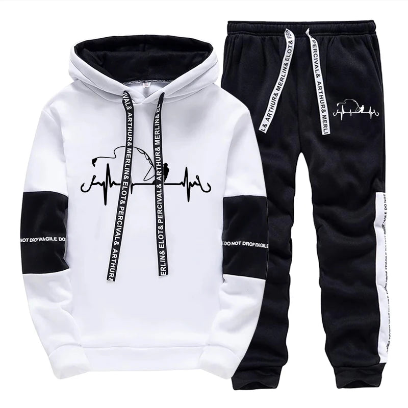Mens Tracksuit Printed Casual Sweatshirts Sportswear Outdoors Gym Sports Jogging Mens Clothing Fashion Single Piece Hoodie Pants