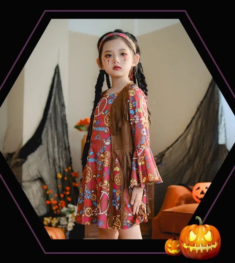 European and American Girls Dress Retro Hippie Vintage Style 70s Disco Party Costume Halloween Cosplay Outfit Stage Performance