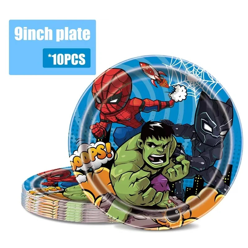 Marvel The Avengers Birthday Supplies Disposable Plate Napkin Cup Tablecloth Balloon for Kids Boy Superhero Party Decorations