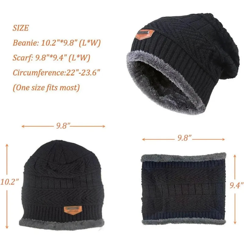Winter Hat for Men Soft Velvet Knit Cap Coral Fleece Scarf Outdoor Riding Windproof Ski Mask Warm Thickened Cold Weather Gear