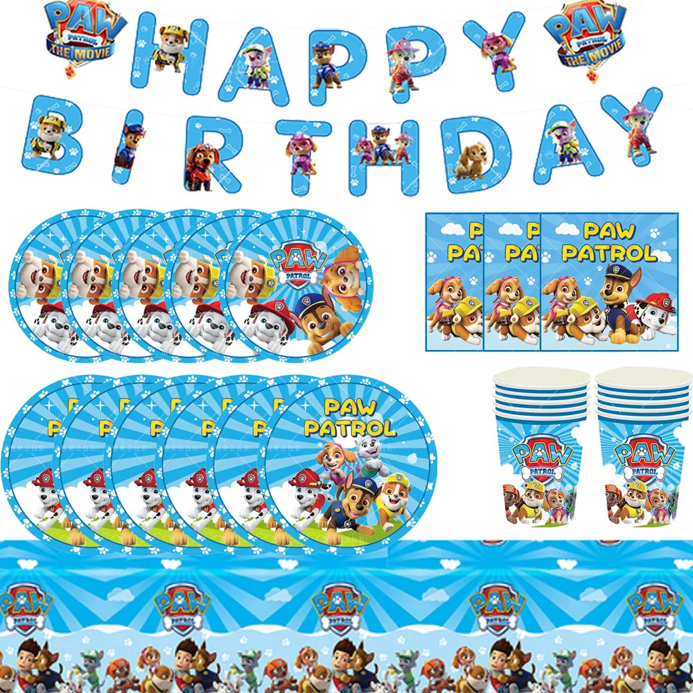 Skye Paw Patrol  Birthday Party Decoration Kids Shower Boys Girls Tableware Supplies Tablecloth Balloon Cake Topper Straw