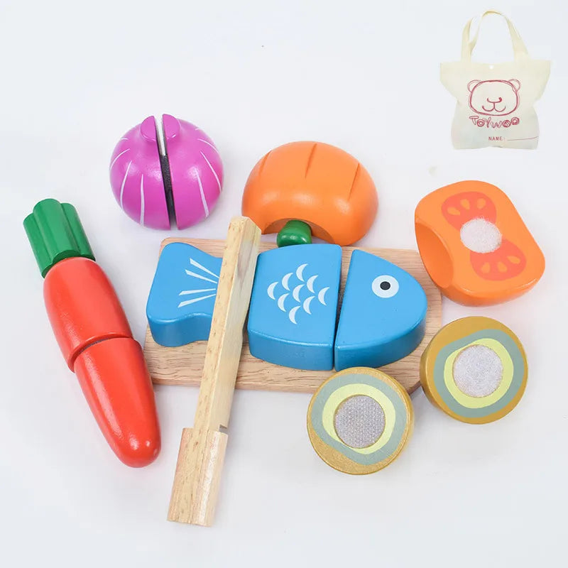 Wooden Pretend Play Food Kitchen Toys Classic Cutting Cooking Set Kids HousePlay Educational Imitation Game Toys for Girls Boys