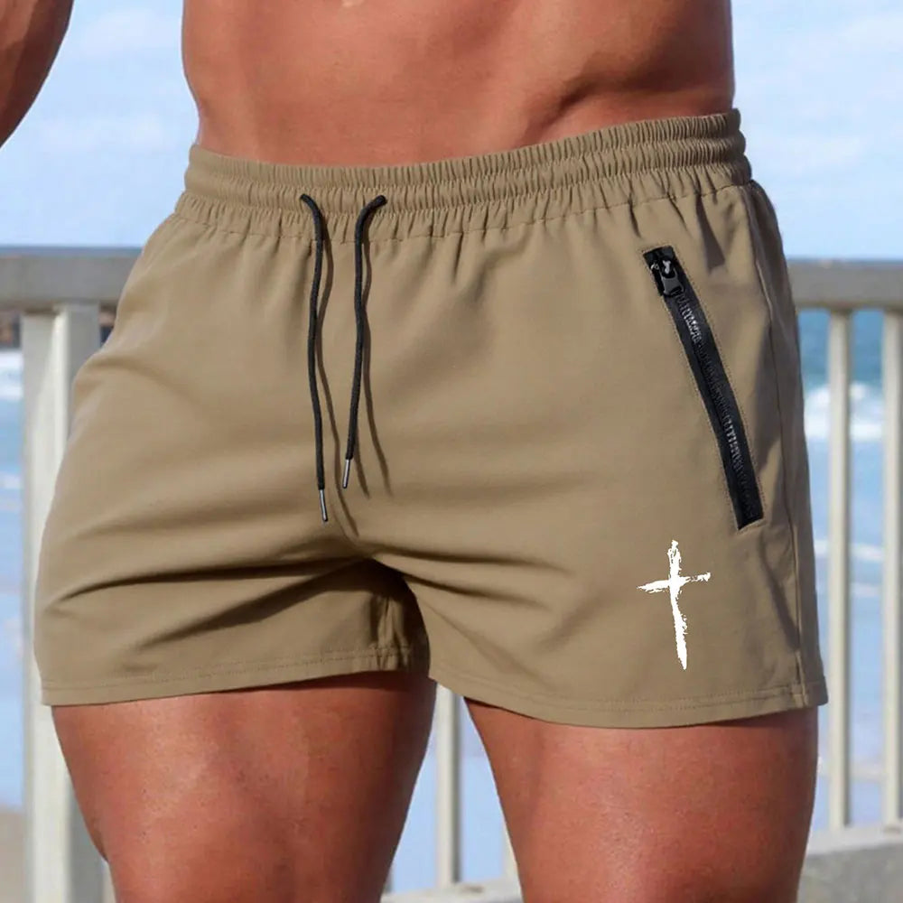 Men's Swimming Trunks Summer Gyms Fitness Bodybuilding Men Cross Print Beach Shorts Boxer Trunks Men Running Sport Sportwaer
