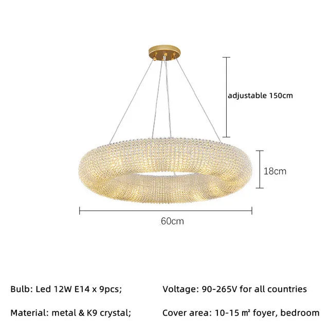 American Luxury Loft Led Chandelier Modern Living Room Pendant Lights K9 Crystal Suspend Lamp Home Decor Indoor  Lustre Fixtures