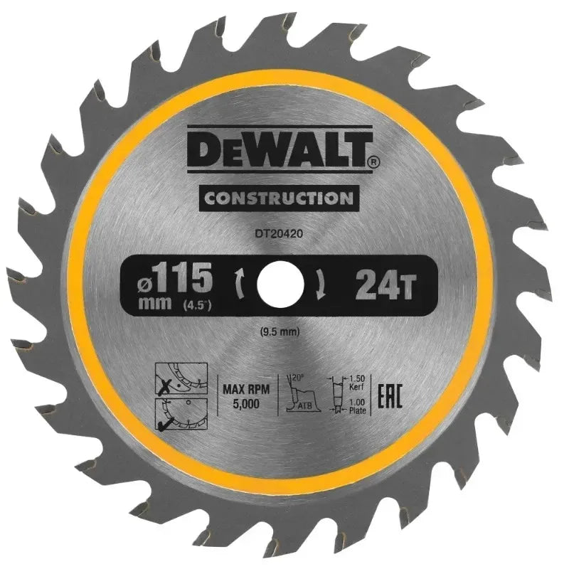 DEWALT DT20420-QZ Circ Saw Blade Cordless Framing 115 X 9.5 MM 24T Saw Blade for Rapid Cutting Power Tool Accessories DT20420