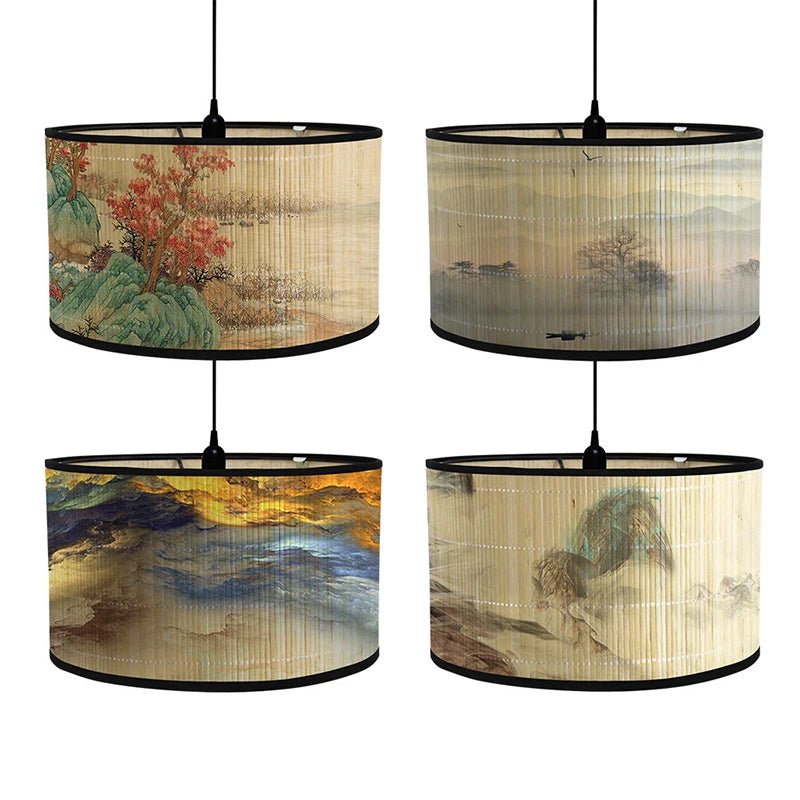 Bamboo Lampshade Chinese Style Ceiling Table Homestay Home Decor Drum Chandelier Wall Lamp Lampshades Bamboo Art Light Shade
