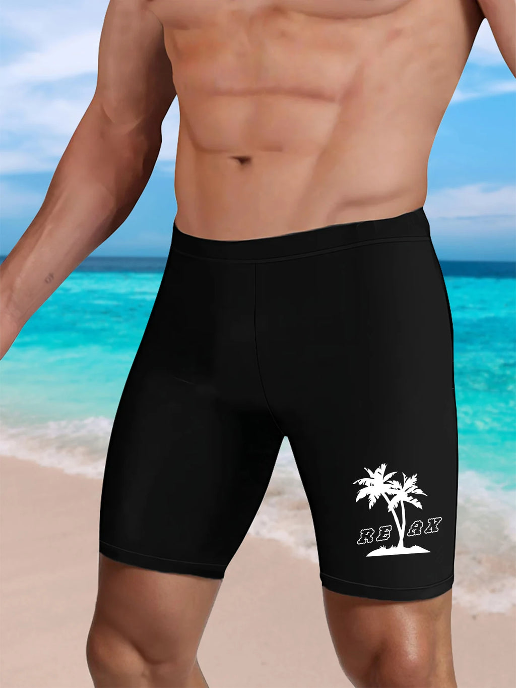 Mens Printed Swimming Trunks with Aadjustable Drawstring ,Quick Dry Sports Swim Wear Black for Gym Swim
