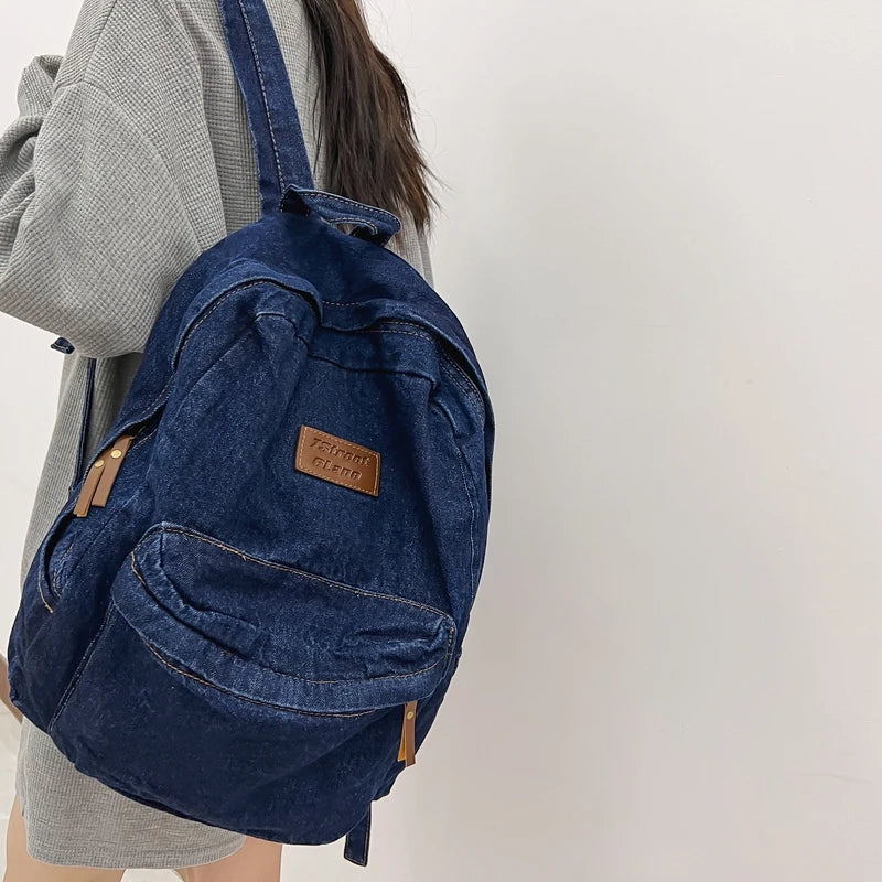 New Men's and Women's Denim Backpack Large Capacity Laptop Bag Travel Backpack College Student Backpack