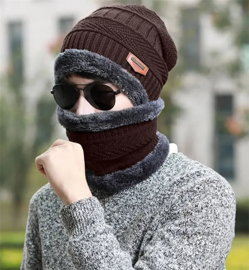 Winter Hat for Men Soft Velvet Knit Cap Coral Fleece Scarf Outdoor Riding Windproof Ski Mask Warm Thickened Cold Weather Gear
