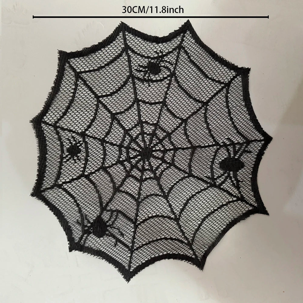 Diameter 30cm Halloween Tablecloth Black Placemat Disposable Spider Table Runner Halloween Decoration Set
