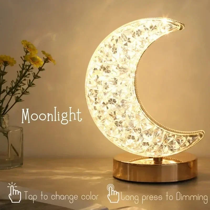 1-2PCS Bedroom 3Color Touch Dimming Night Light Girls Kids Room Home Decor Bedside LED Ambient Table Moon Stars Atmosphere Lamp