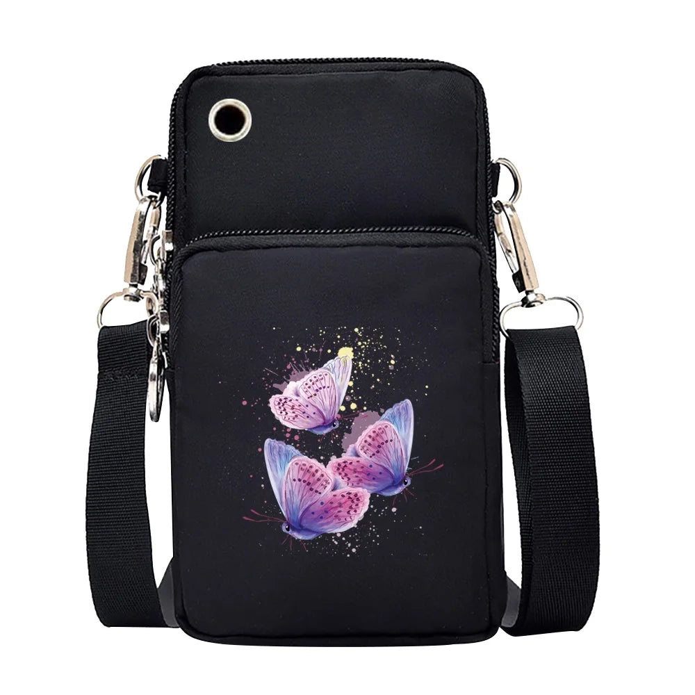 Universal Mobile Phone Bag Iphone 13 Huawei Shoulder Cross-body Package Women Sport Pouch Unisex Arm Wrist Bags Butterfly Print