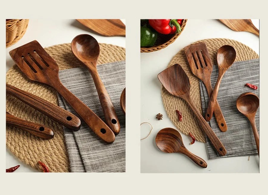 Teak Wooden Spatulas Kitchen Utensils Cooking Utensil Eco-Friendly Wood Spatula for Non Stick Cookware