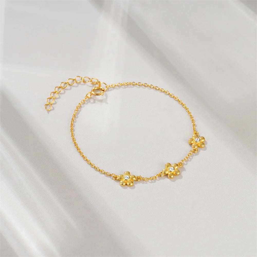 CANNER Little Daisy Flower Bracelet S925 Sterling Silver Small Fresh Sweet Versatile Fashion Bracelet Lady Holiday Jewelry Gifts