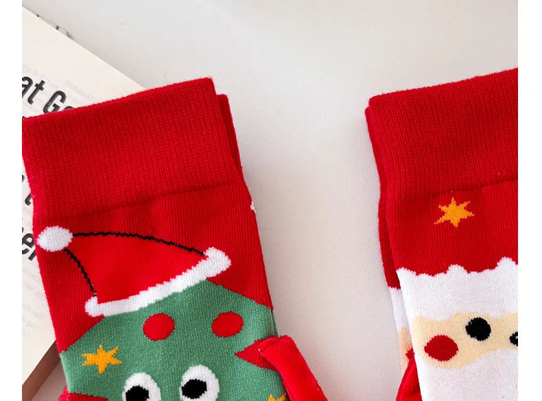 Women's Socks Cartoon Creative Christmas Wear Funny Handholding Kawaii Cute Socks High Quality Cotton Mid-tube Socks For Girl