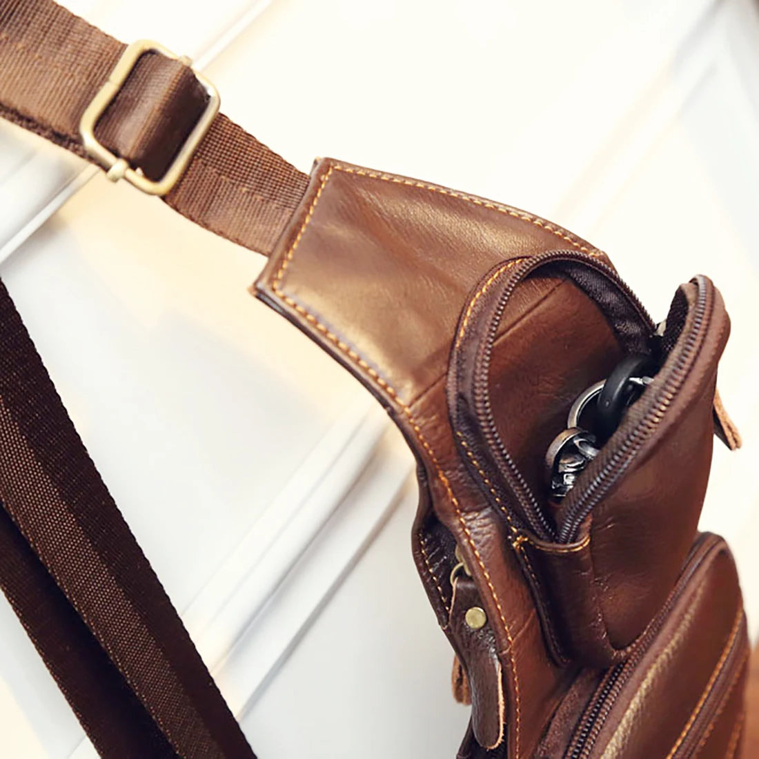 High Quality Men Genuine Leather Sling Cross Body Backpack Rucksack Multi-Pockets Casual Male Real Cowhide Shoulder Chest Bag