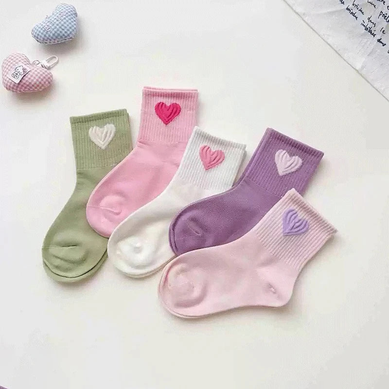 5 Pairs Children's Socks Girls' Socks Mid Tube Socks Autumn/Winter Love Cute Versatile Casual Socks