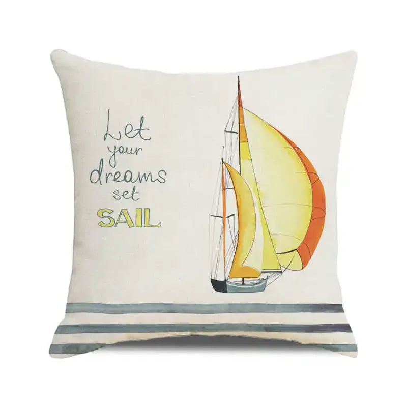 Throw Pillow Cover Watercolor Lighthouse Navigation Ocean Seagull Boat Home Sofa Cushion Cover Home Decor Pillowcase 40x40 Cm
